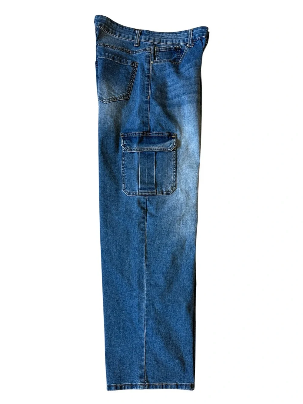 Wax Jean Wide Leg Cargo Jeans High Rise 5 27 Y2K Dark Blue Fade Streetwear